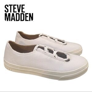NEW Steven Steve Madden White Canvas Vipar Ankle Tie Sneakers 8.5